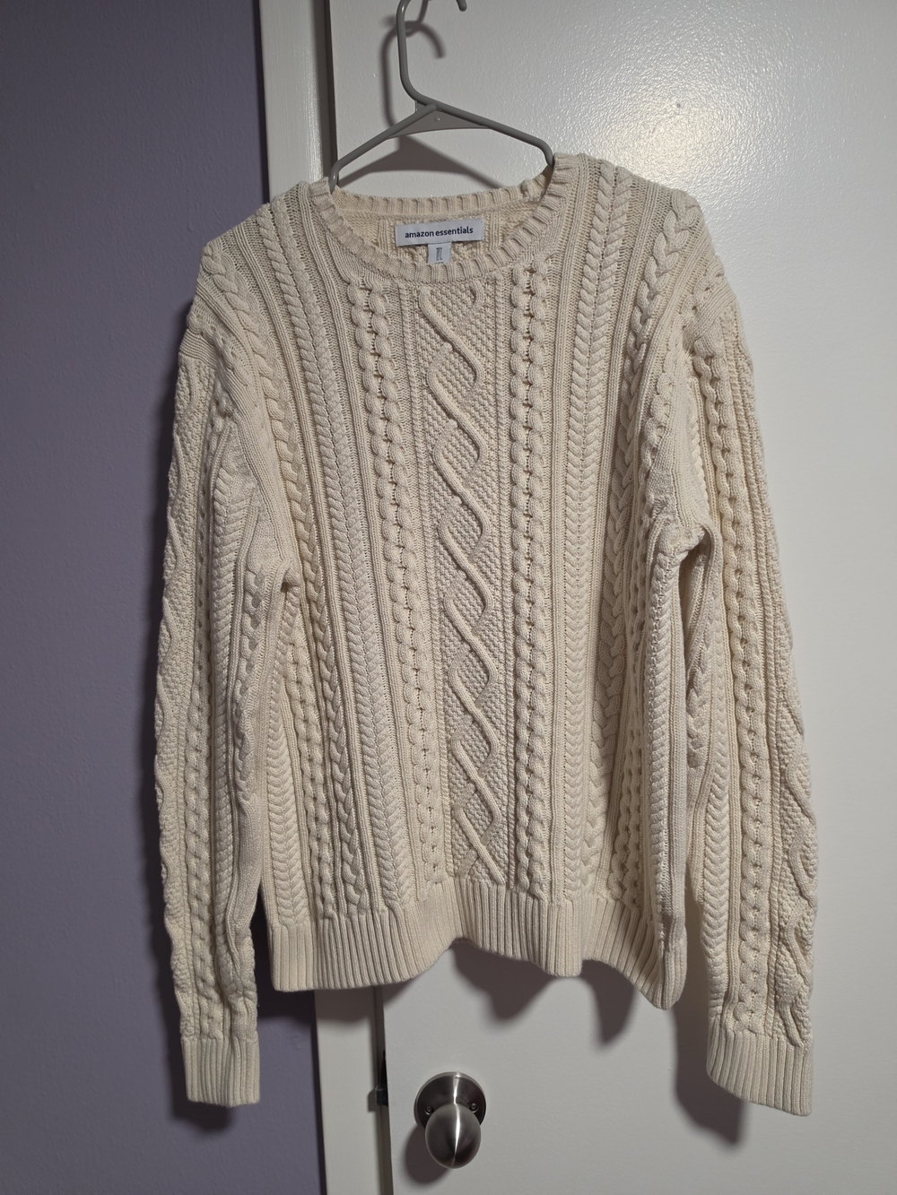 100% Cotton Amazon Essentials Men's Cream Cable Knit Sweater